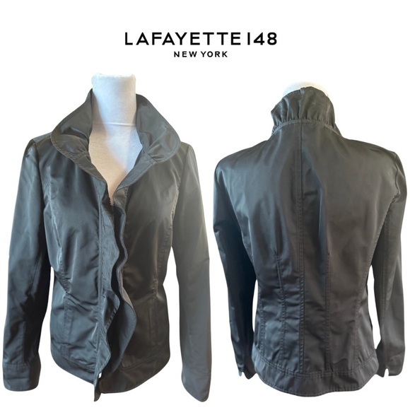 Lafayette 148 New York Black Ruffle Neckline Full Zip Jacket Size 4 Small Top - Picture 4 of 12